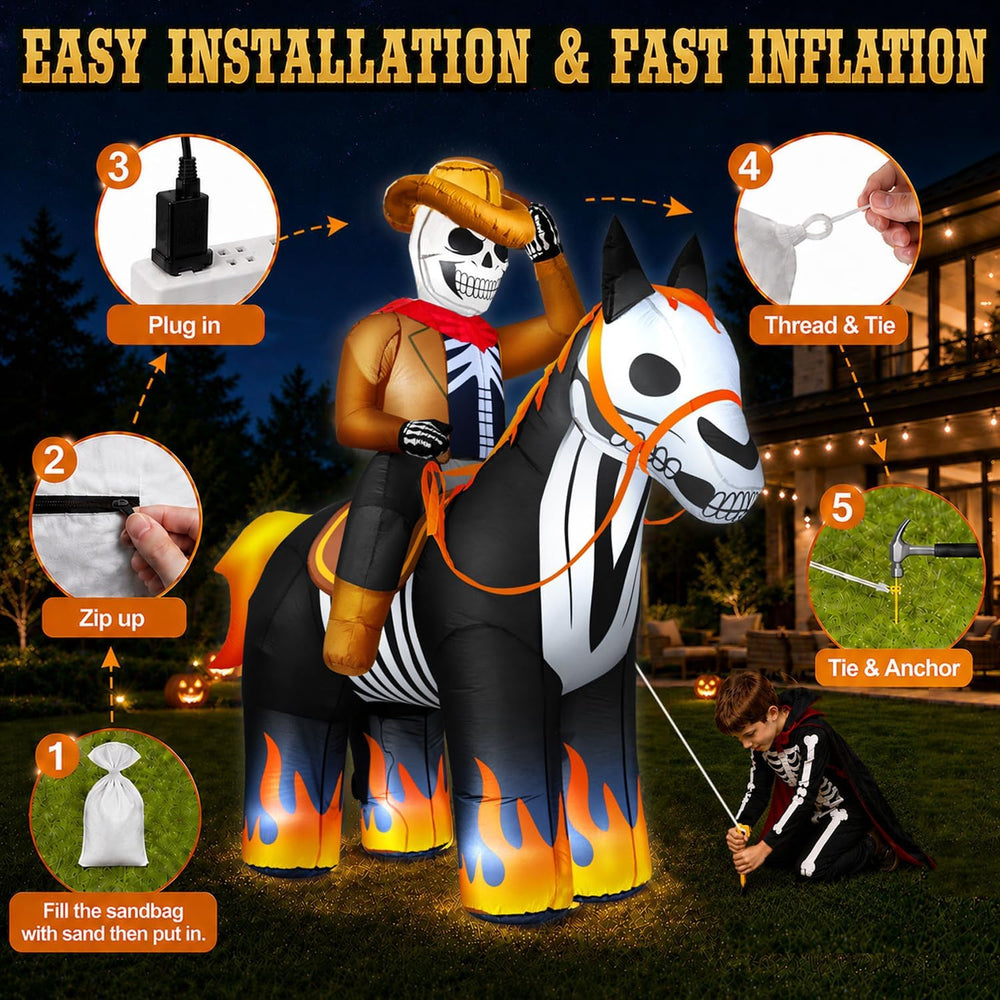 zukakii 7FT Halloween Inflatables Decorations Outdoor Skeleton Cowboy Riding ...