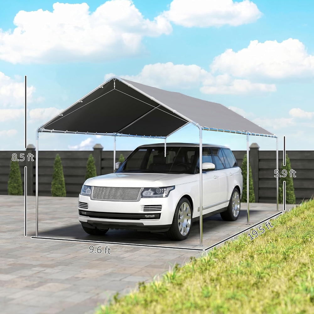 Outsunny 10'x20' Carport Outdoor Heavy Duty Galvanized Car Canopy Gray