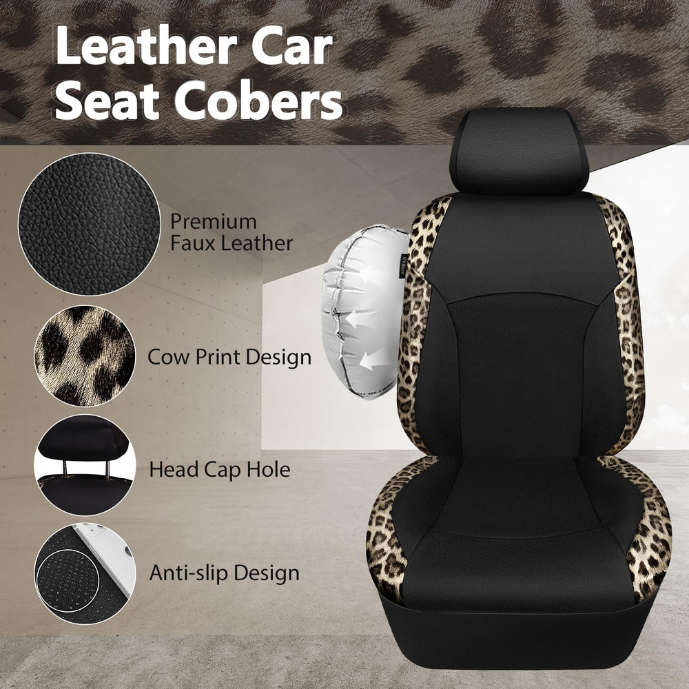 CAR PASS Leopard Print Faux Leather Car Seat Covers & Leopard Car Mats&am...