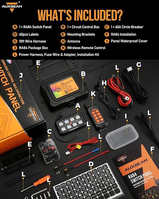 Auxbeam 8 Gang Switch Panel RC-800 RGB Wireless Remote Control Range Up to