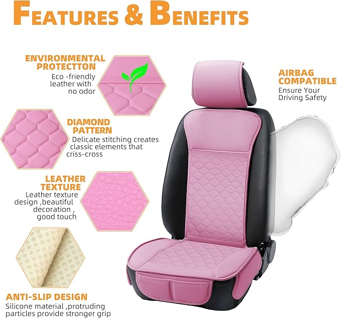 Elantrip 2 PCS Front Car Seat Covers Pink Leather Auto