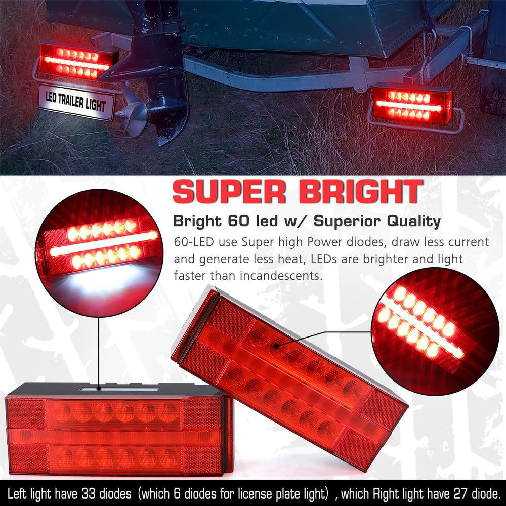 LED Submersible Rectangular Trailer Tail Light Kit, Super Bright Brake Stop T...