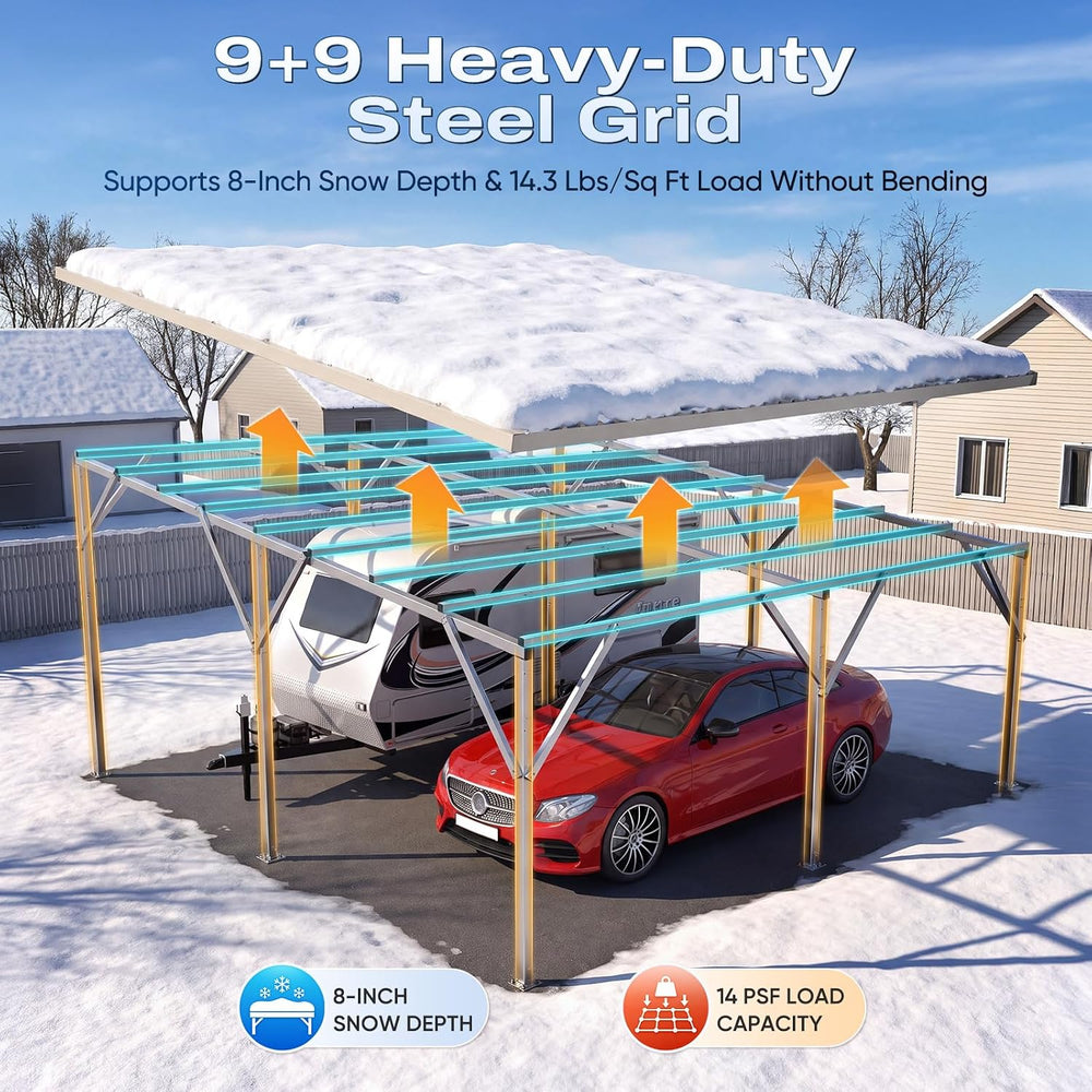 Quictent 20x20 FT Heavy Duty 2-Car Metal Carport, Unique Single-Slope Roof Re...