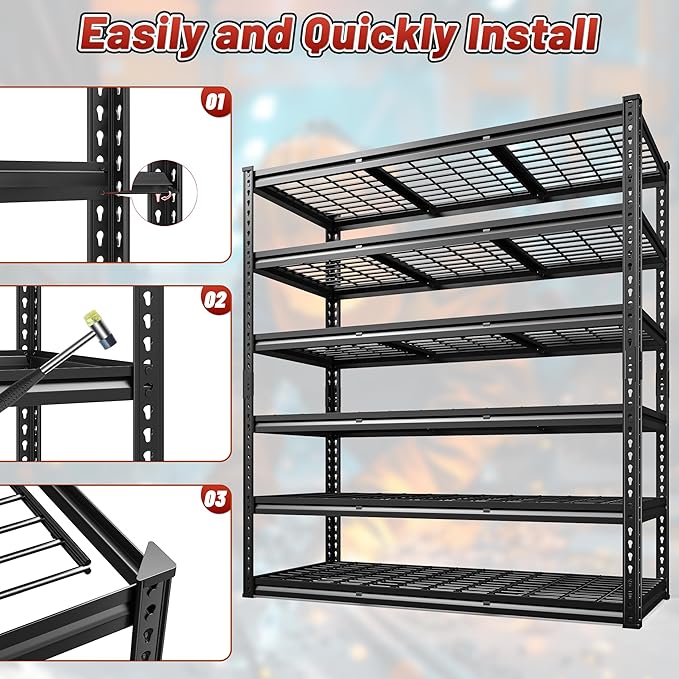 REIBII 3600LBS Garage Shelving 48" W Storage Shelves 6 Tier Garage Shelving