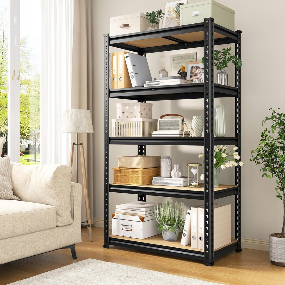 REIBII 2 Pack Garage Shelving,5 Tier Heavy Duty Storage Shelves,Black