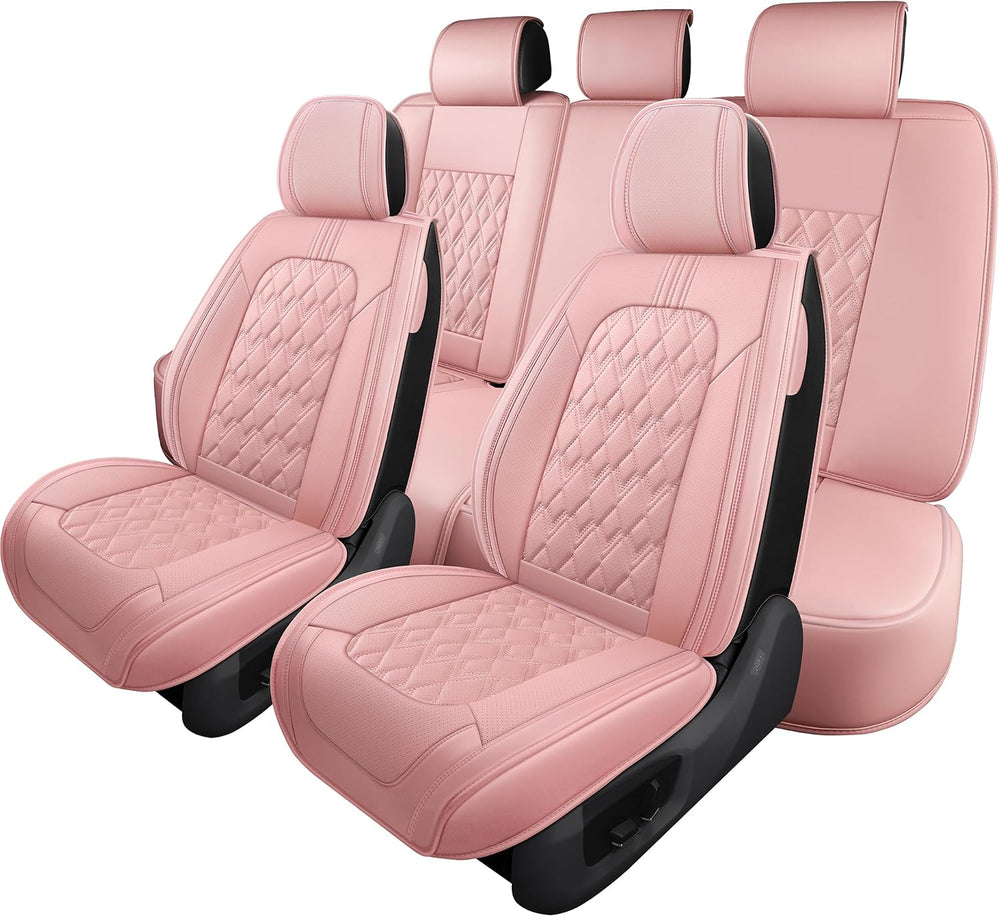 Car Seat Covers Full Set Pink, Leather seat covers, Universal Fit