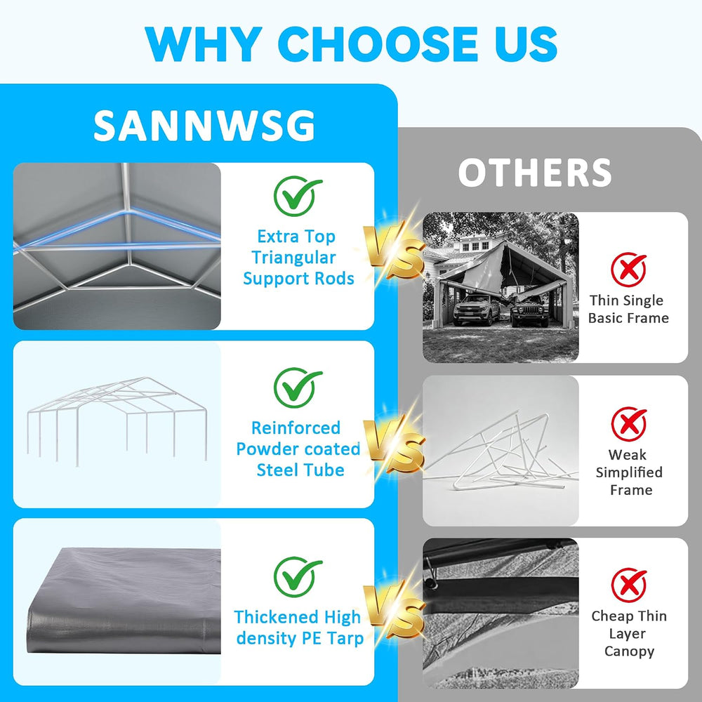 13X25 FT Carport Heavy Duty,Portable Car Ports Garage