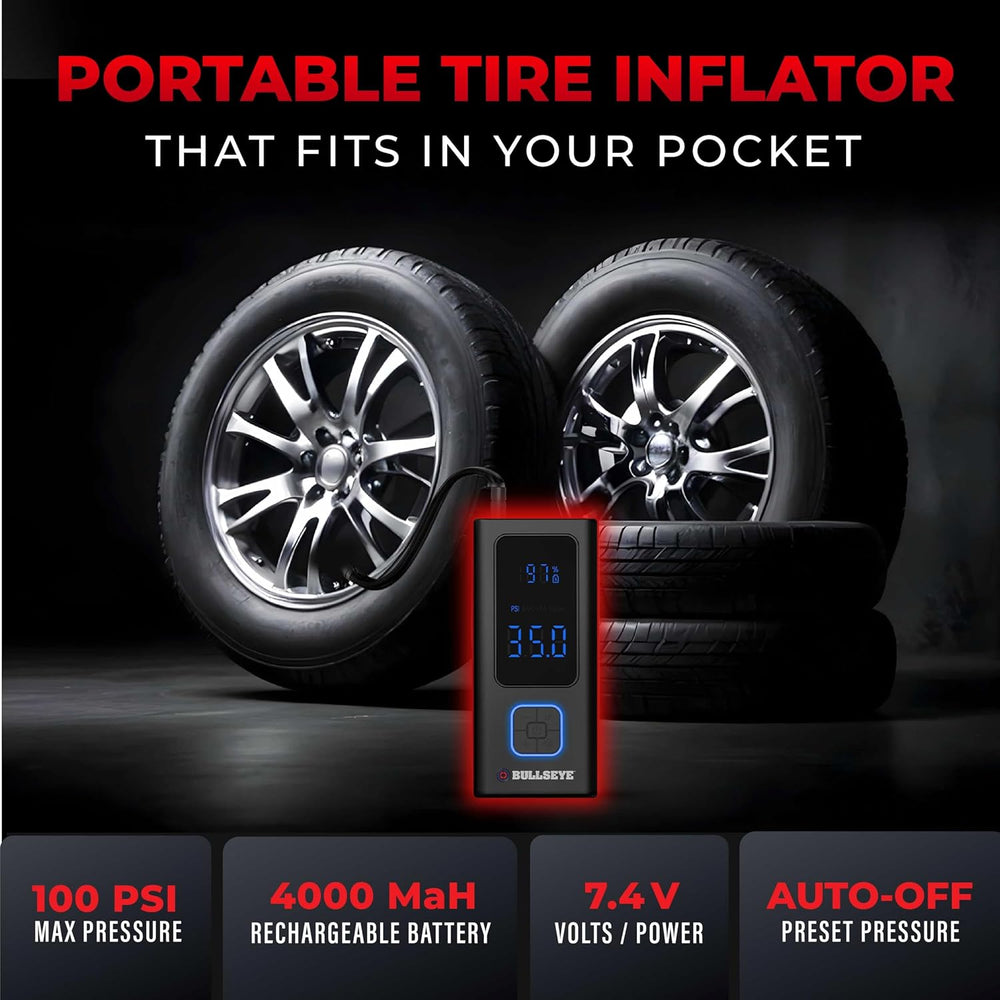 POCKET AIR by BULLSEYE Tire Inflator Portable Air Compressor, 4000MAH