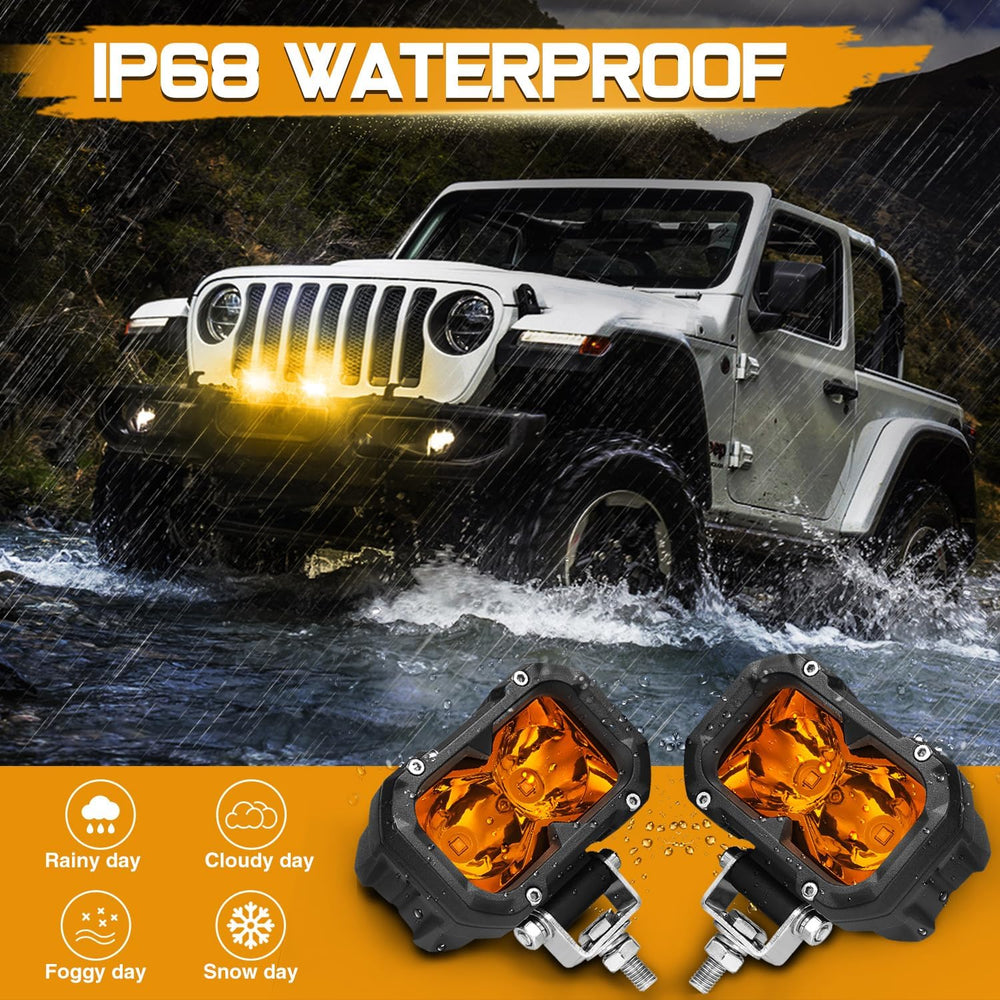 Amber LED Fog Lights, 2Pcs 4 Inch LED Pods Yellow Spot Driving Light 80W Ditc...
