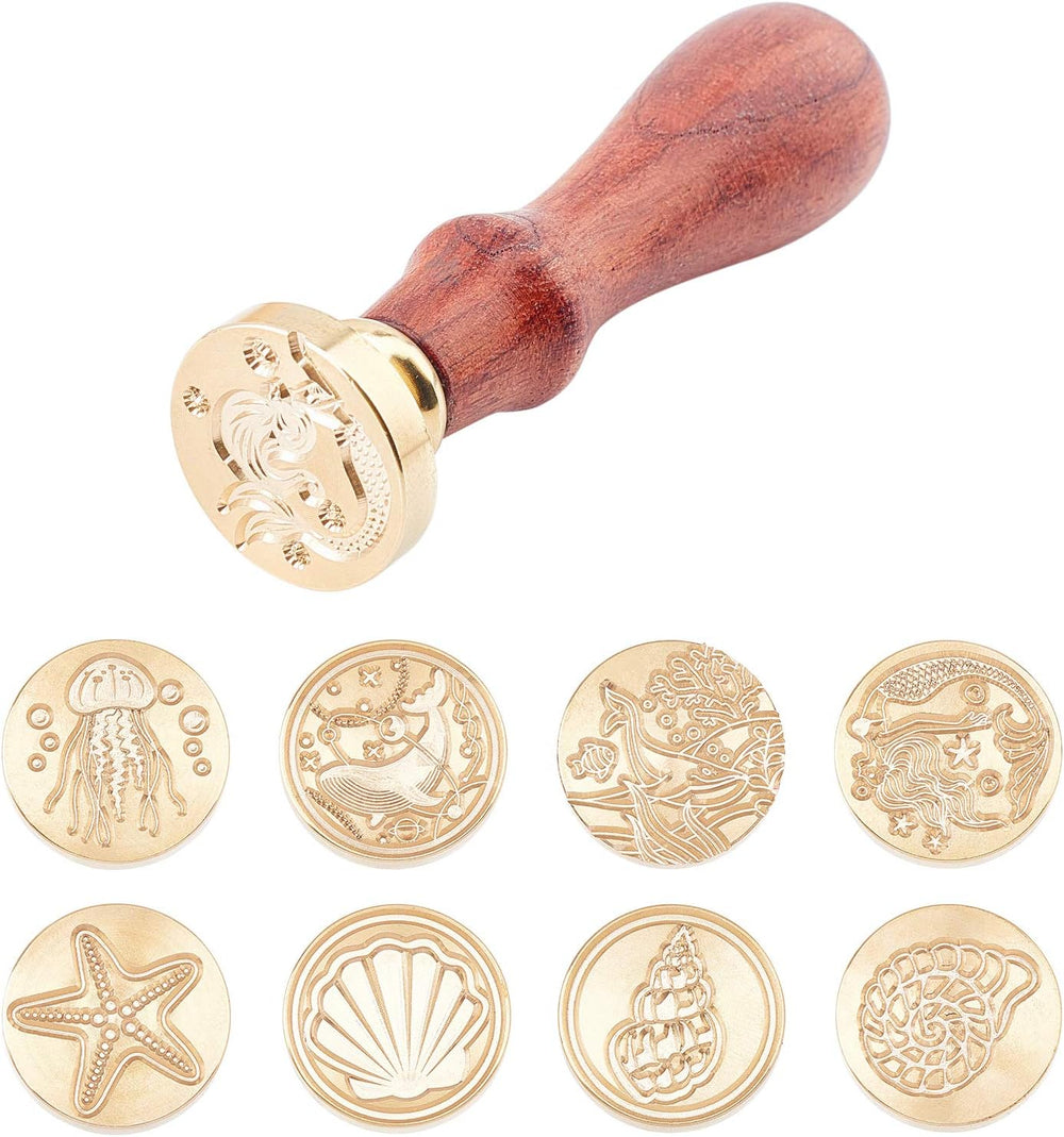 CRASPIRE Ocean Wax Seal Stamp Set 8pcs Vintage Removable Brass Stamp Heads wi...