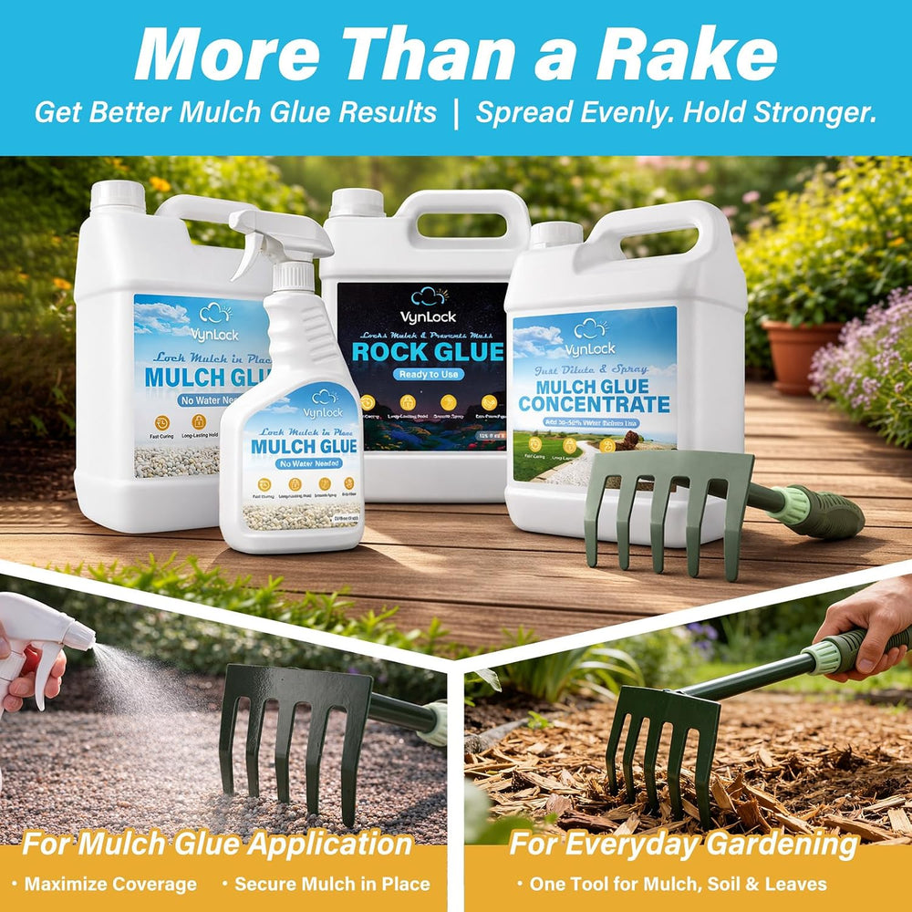 Mulch Glue for Landscaping, 2 Gallon Rock Glue with Rake, Ready to Use