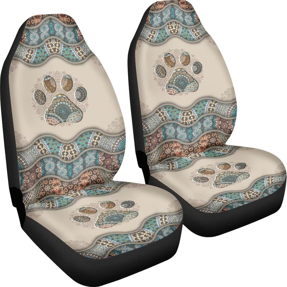 Talayituse Boho Paw Print Car Seat Covers Full Set of 2 Vehicle Protector Fro...