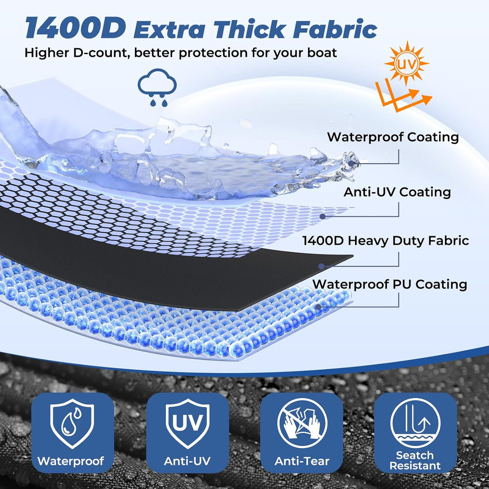 Pontoon Boat Cover, 1400D Reinforced, Motor Cover, 21-24ft, Black