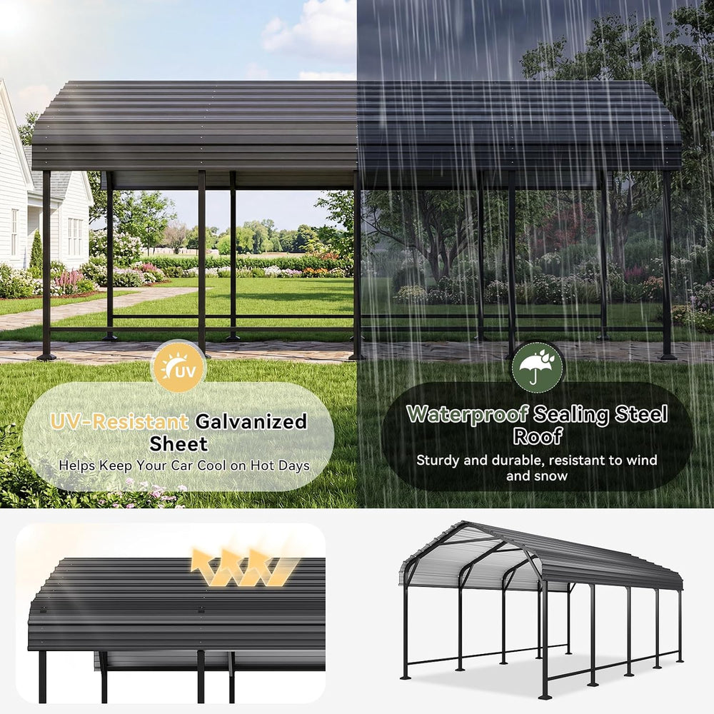 Aoxun 12x20 FT Metal Carport Heavy Duty Carport Garage with Enhanced Base