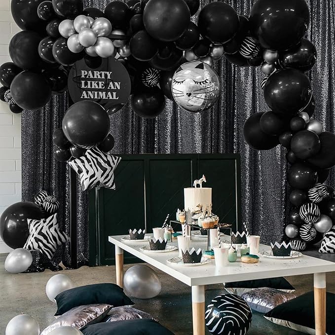 Sugargirl Halloween Black Sequin Backdrop Curtain 4 Panels 2FTx8FT Glitter Bl...