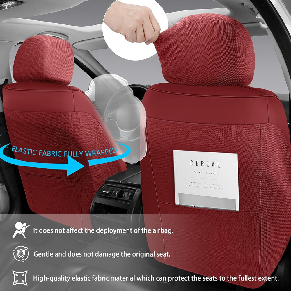 Wine Red Faux Leather 5-Seat Car Seat Covers Full Set