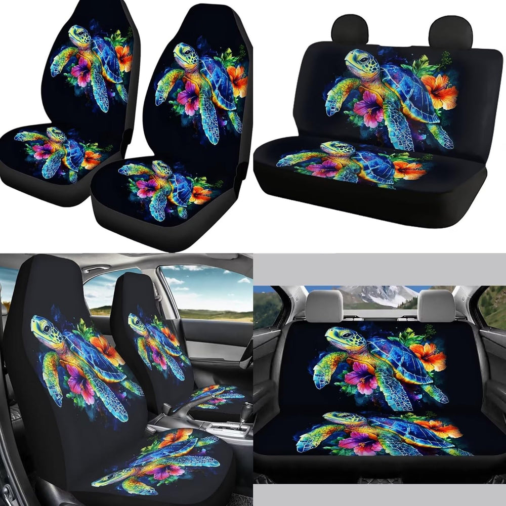 Sea Turtle Print Universal Car Rear Bench Protective 12 Pcs Auto Interior Acc...