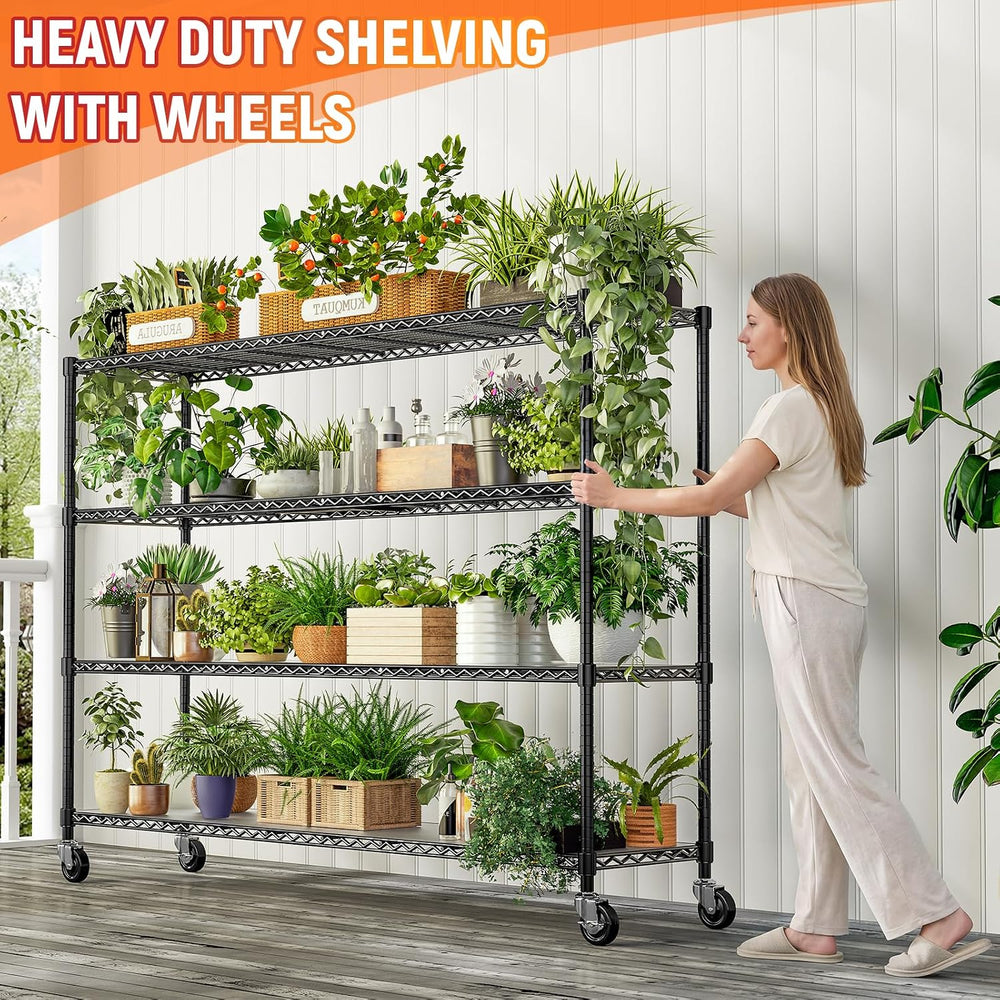 60'' W Heavy Duty Shelving with Wheels, Adjustable Storage Rack