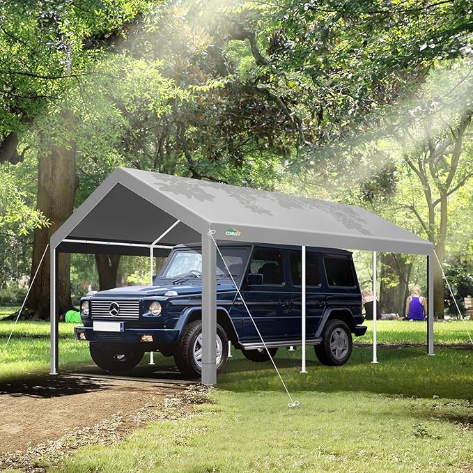 COBIZI Carport 10x20ft Heavy Duty Portable Garage, 2.0 Powder Coated Frame
