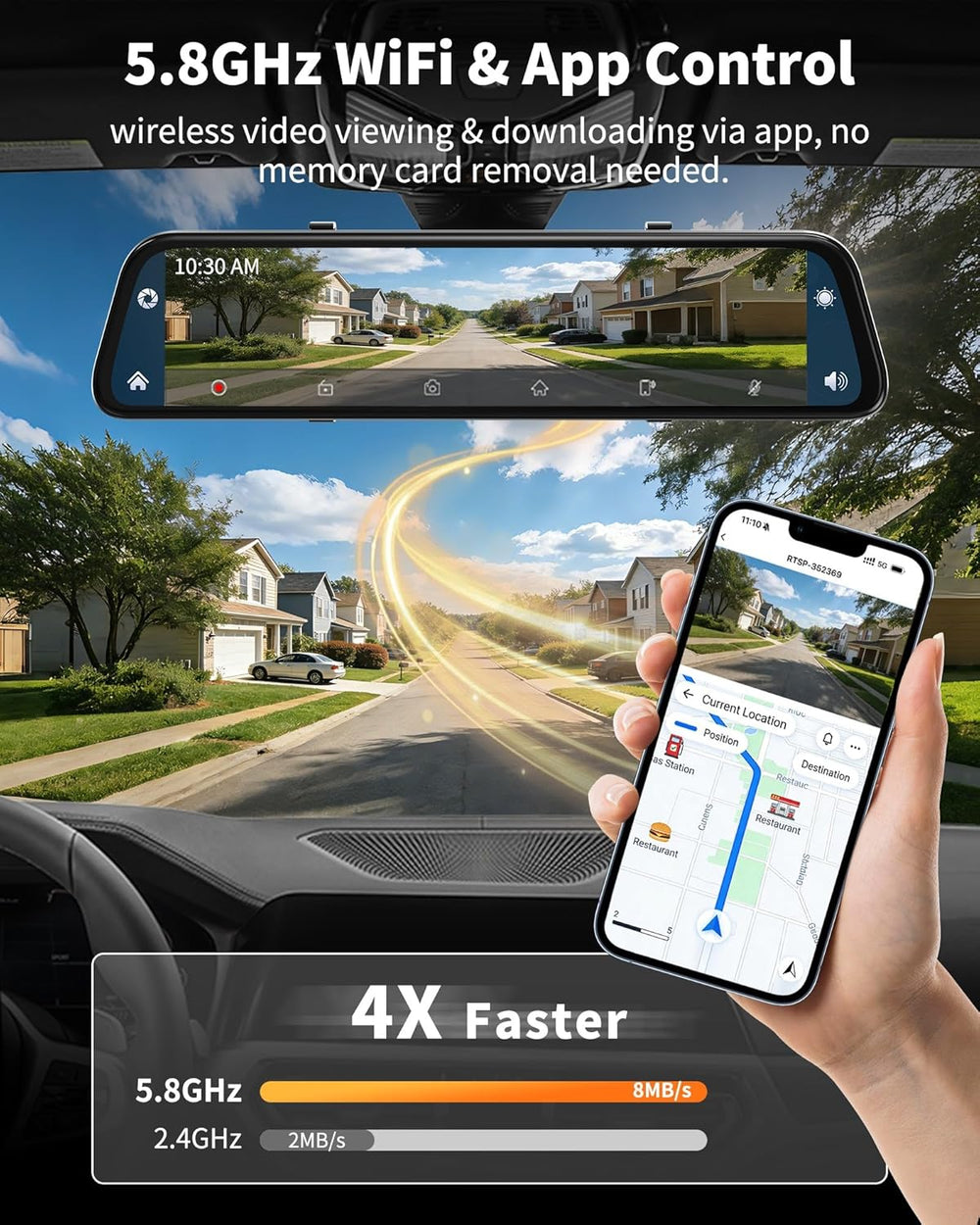 4K Rear View Mirror Camera with Carplay&Android Auto 12" Mirror Dash...