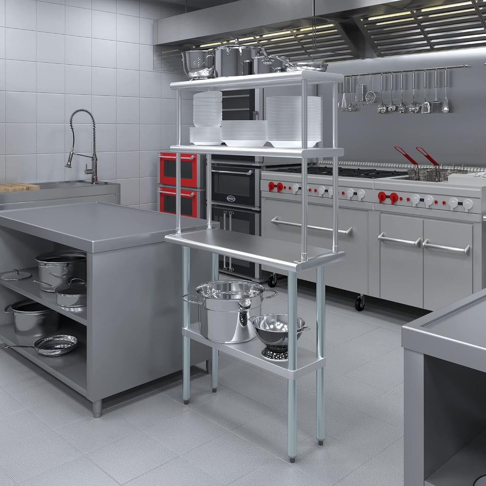 AmGood 36 x 14 in. Stainless Steel Work Table with 12 in. Double Overshelf