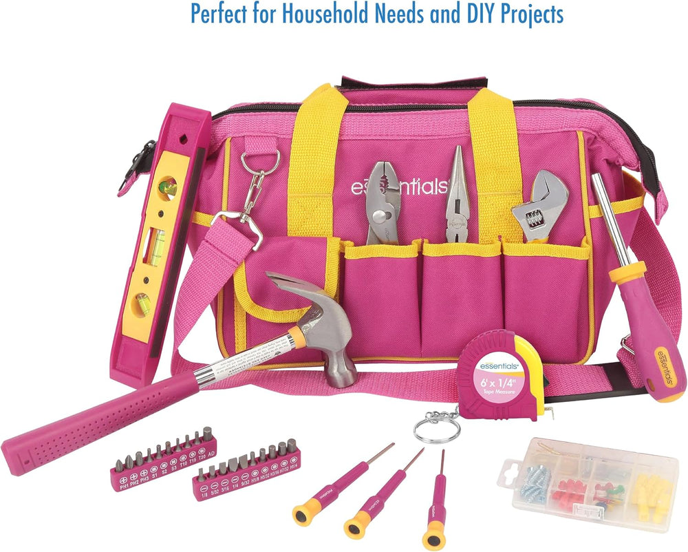Pink Tool Set 32 Piece, Mini Tool Kit, Home Repair Tool Set with Hammer, Plie...