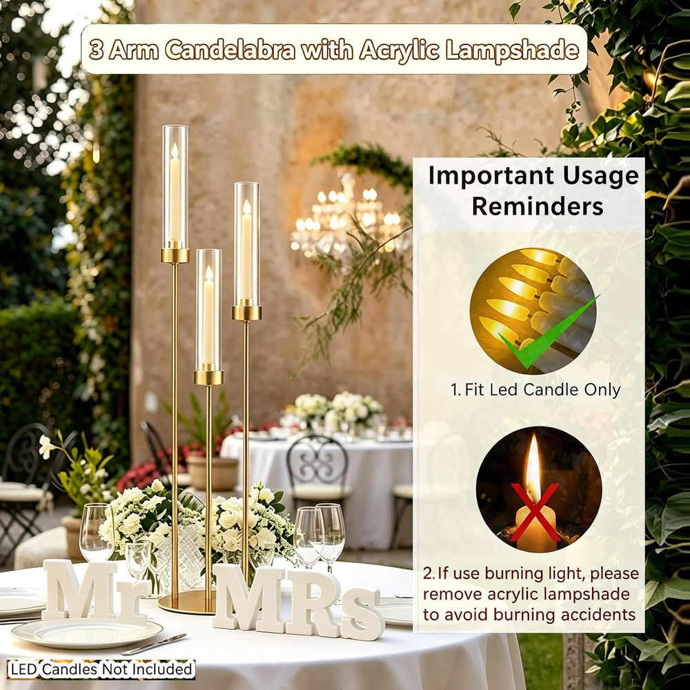 2pcs Gold Candelabra for Table Centerpieces, 33.8'' Tall 3 Arm Candle...