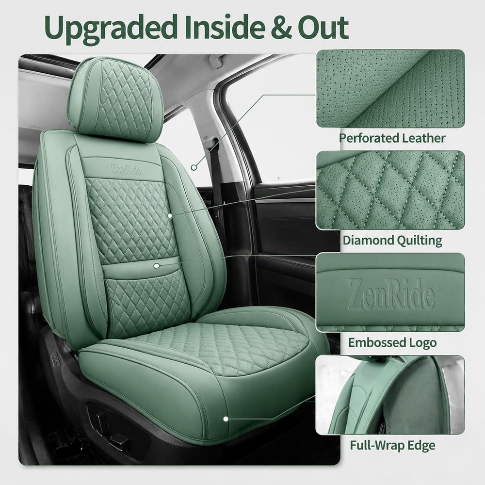 Green Thick Nappa Leather Automotive Front Car Seat Covers Set of 2