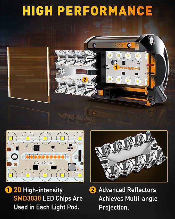 NAOEVO 4 Inch LED Pod Lights, Spot Flood LED Fog/Driving/Off Road Lights