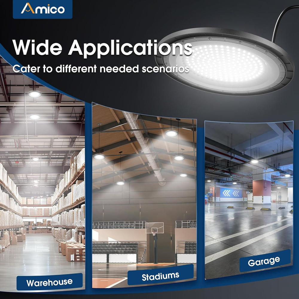 Amico 10 Pack UFO LED High Bay Light 200W 28000lm 5000K, UL Listed
