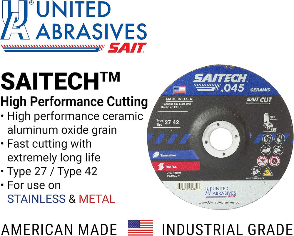 United Abrasives-SAIT 22082 Saitech™ High Performance Cut-Off Wheels (Type 27...
