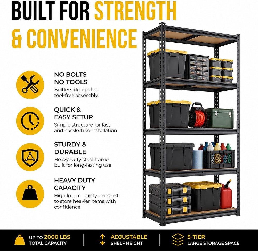 2 Pack Garage Shelving, 36"W x 16"D x 72"H, 5-Tier Storage Rack