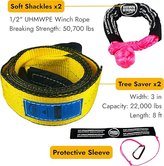 DOWN UNDER OUTDOORS Heavy Duty Game/Log/4x4 Recovery Kit, Deer Drag, 550 ft of
