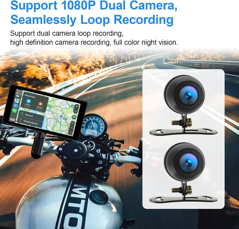 5.5-Inch Motorcycle CarPlay with 128G SD Card, 2K Dual Dash Cam