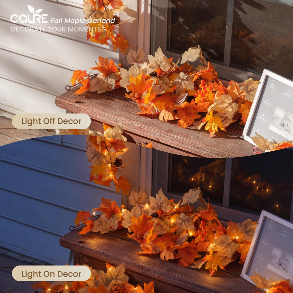 4 Pack Fall Garland with Lights, Artificial Autumn Maple Leaves Vines with LE...