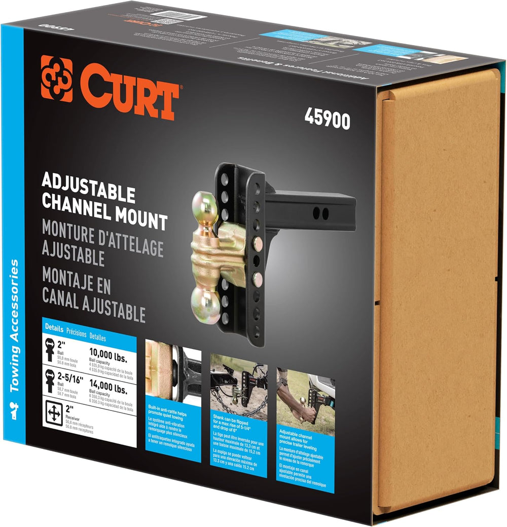 CURT 45900 Adjustable Dual-Ball Channel Mount, 2" Shank, 6" Drop