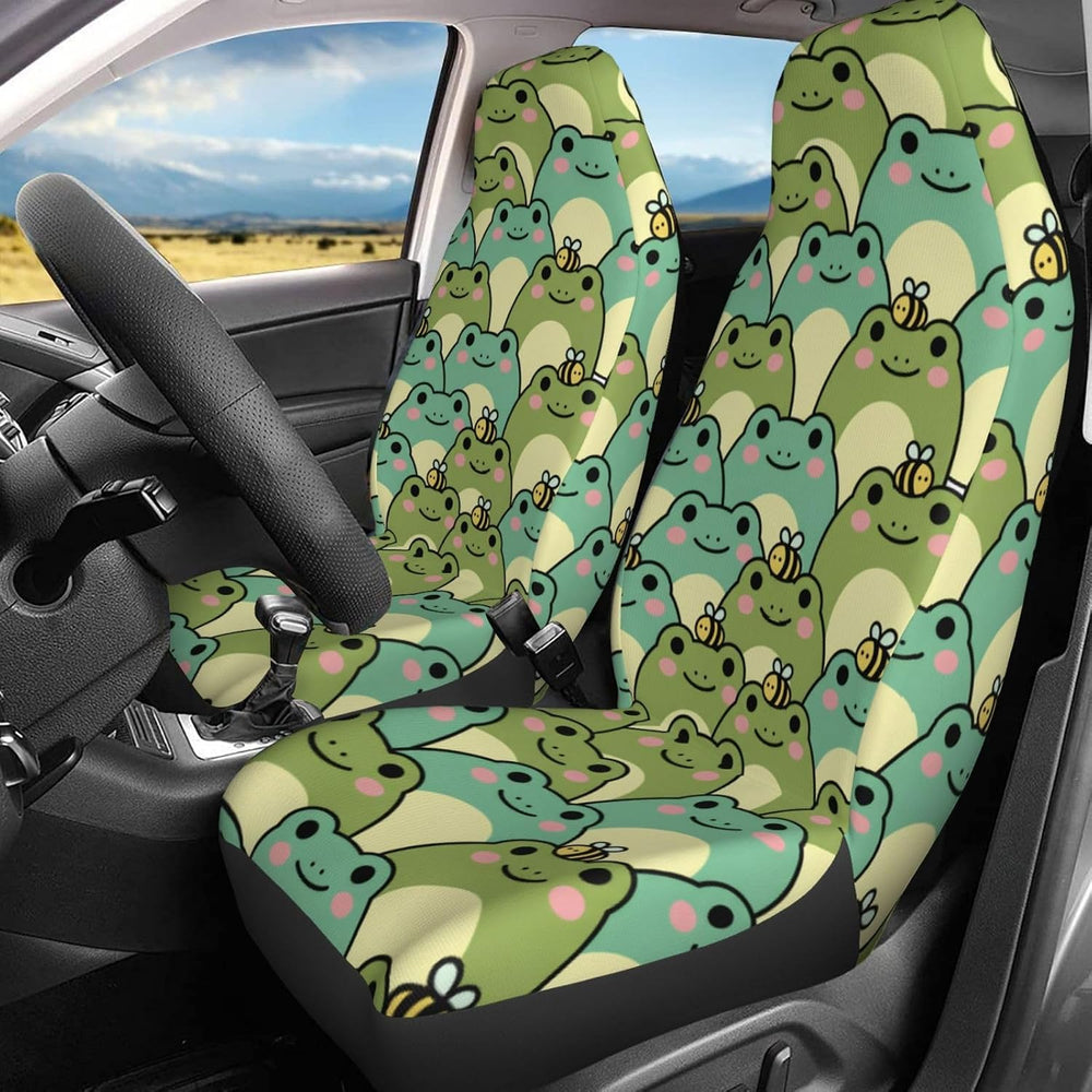 Delerain Car Seat Covers Set 2Pcs, Cute Chubby Frog Universal Front Car Seats...