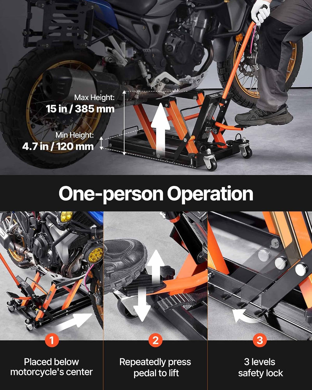 VEVOR Hydraulic Motorcycle Lift Jack 1500 LBS Capacity ATV Scissor Lift Jack ...