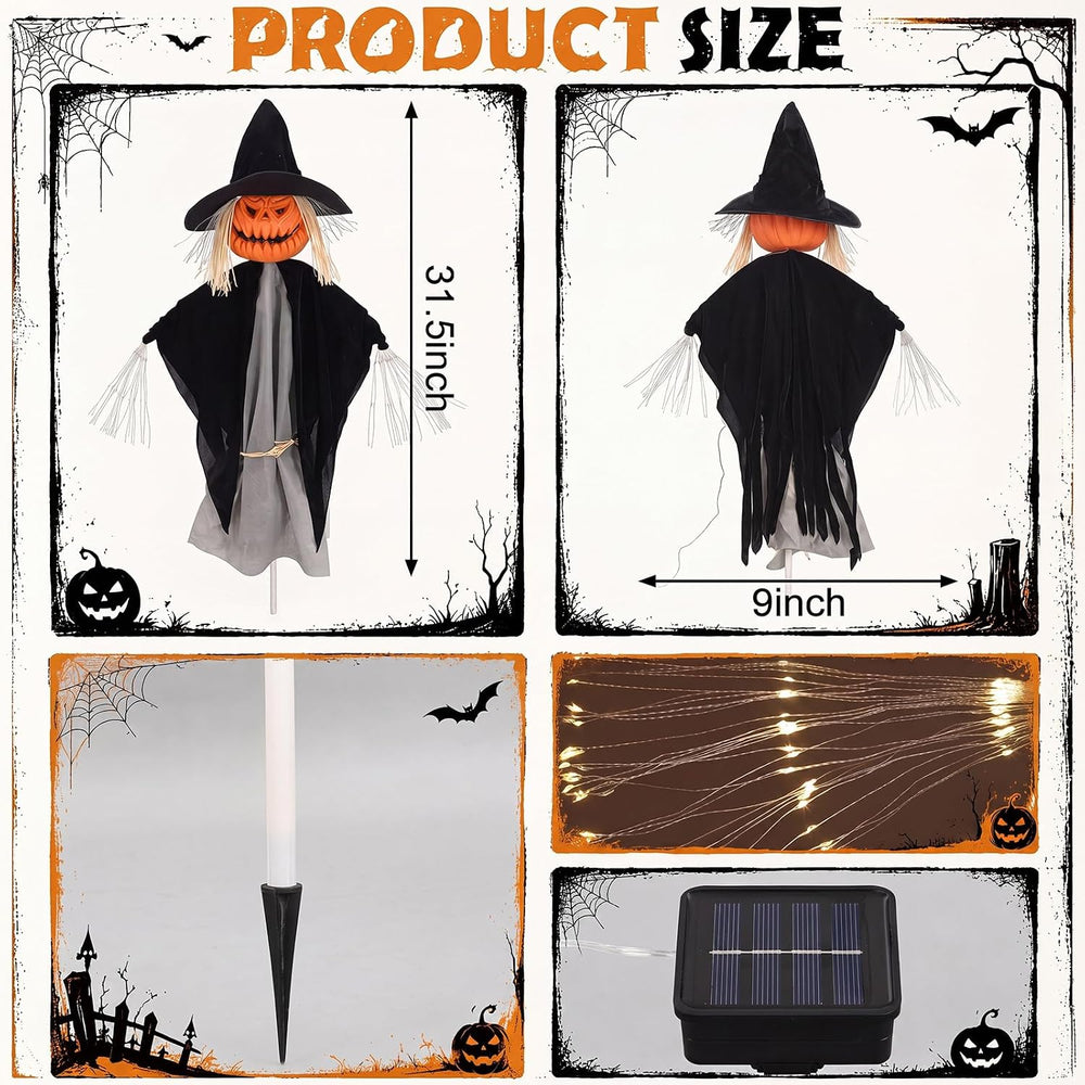 Tujoe Halloween Scarecrow Decor Pumpkin Ghost Scarecrow Solar Light Decor