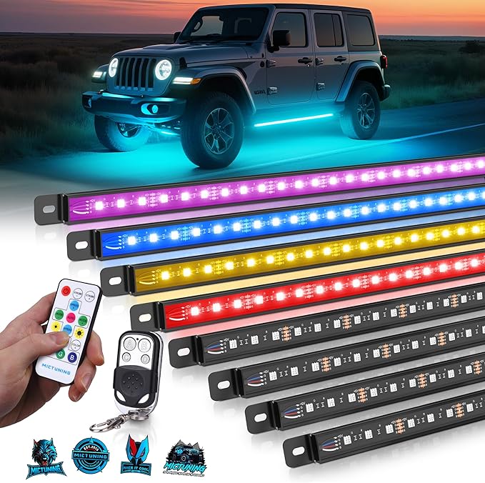 MICTUNING U8 RGB+IC Underglow LED Light Bars 888 LEDs, Dual Remote Control (8...