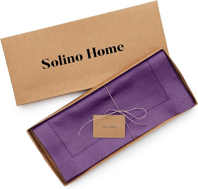 Solino Home Linen Table Runner 120 Inches Long - Classic Hemstitch 100% Pure ...