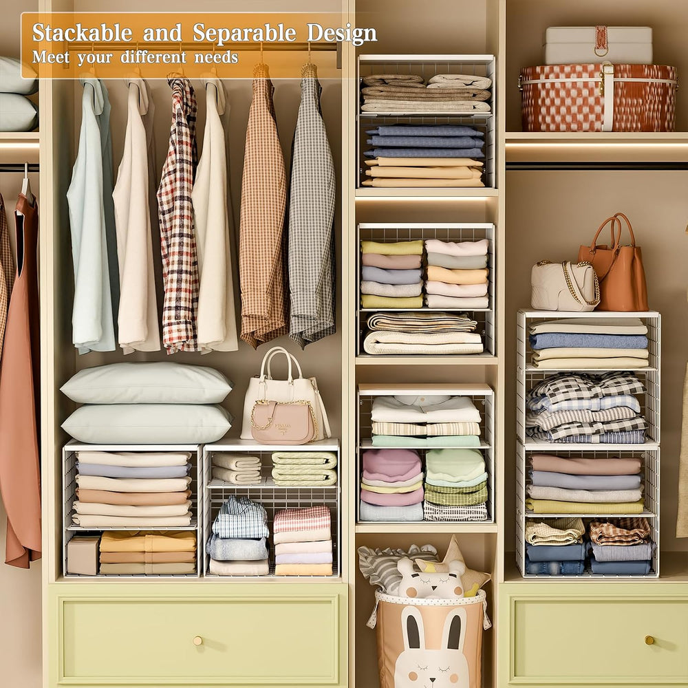 4-Tier Stackable Closet Organizers and Storage Shelves, Closet Storage Basket...
