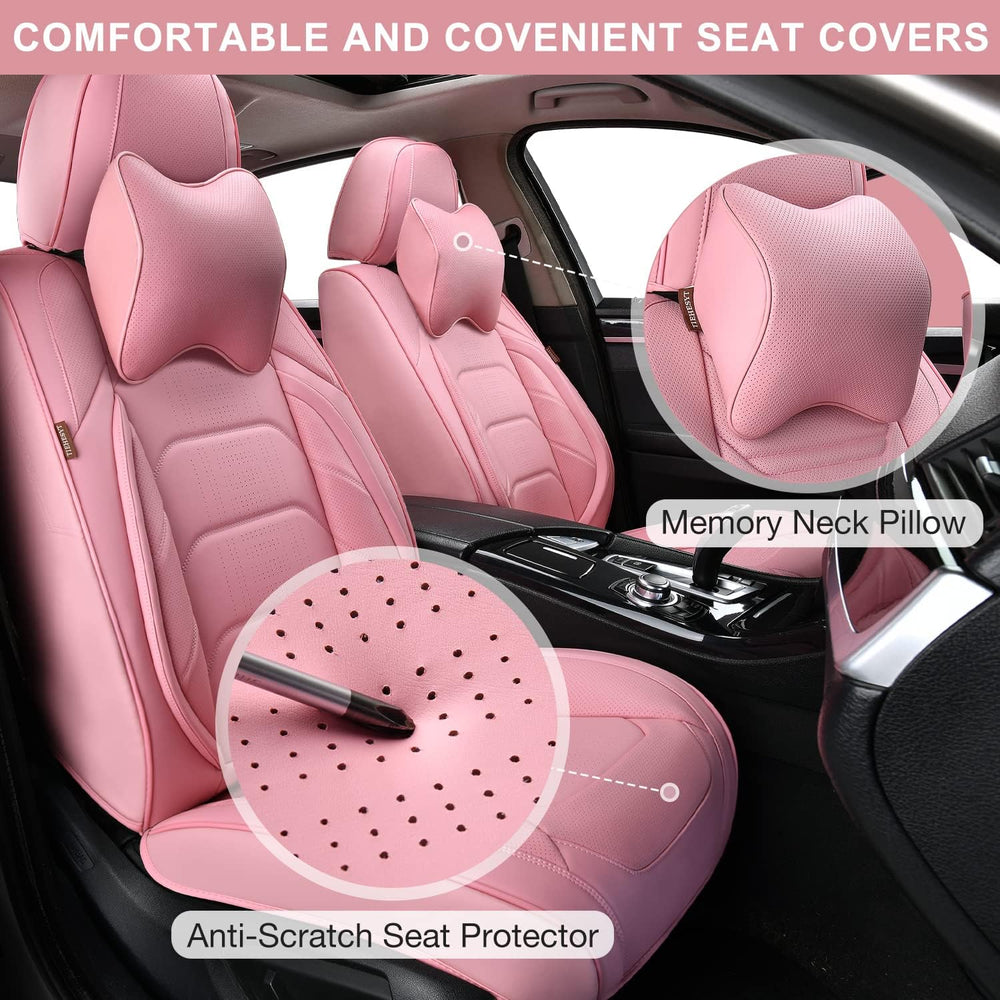 TIEHESYT Pink Car Seat Covers Front Pair, Breathable Leather Automotive Front...