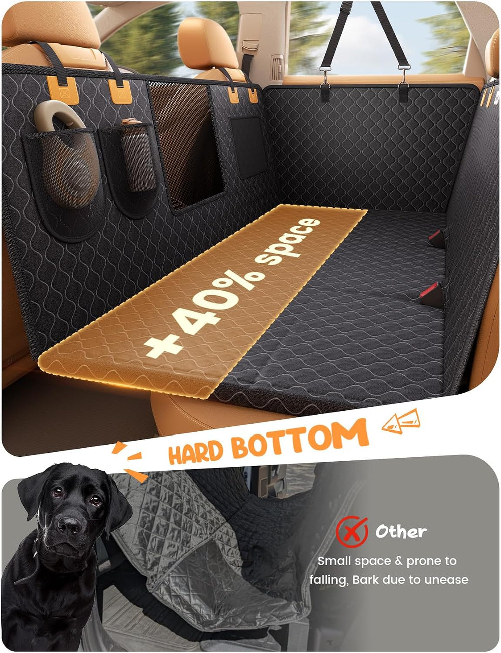Lamicall Dog Car Seat Cover for Back Seat with Hard Bottom for Car & SUV L