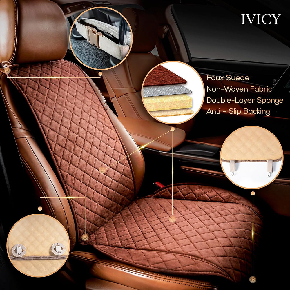 IVICY Faux Suede Front Car Seat Cover, Seat Protector, 1 Unit, Brown