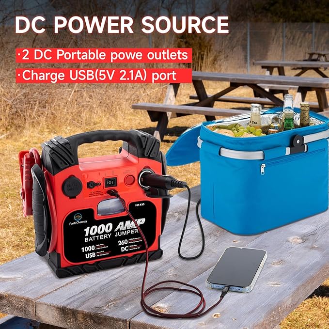Car Battery Jump Starter with Air Compressor Portable Tire Inflator, 260PSI