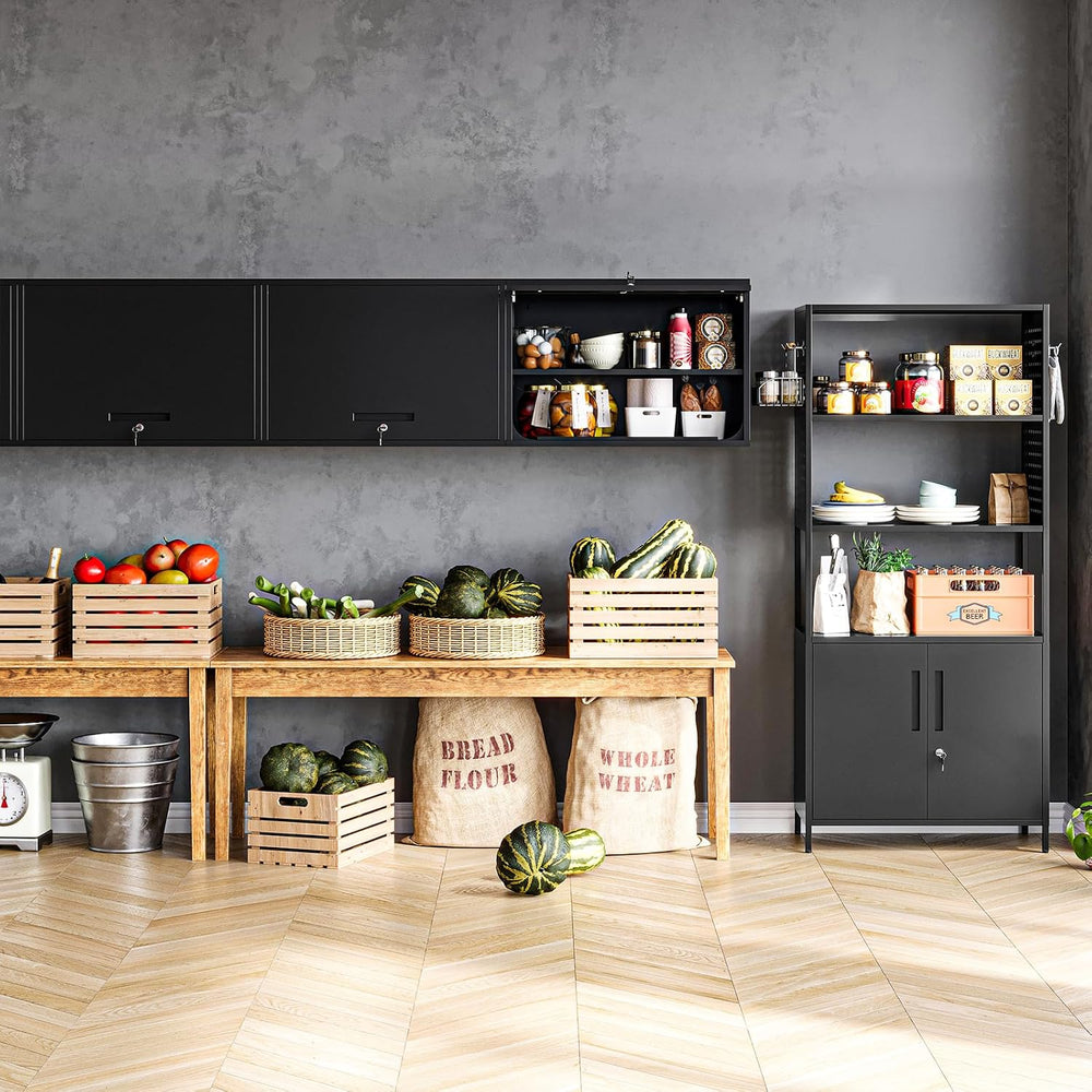MIIIKO Wall Cabinet with Door and Shelf, Wall Mounted Garage Tool Cabinets, L...