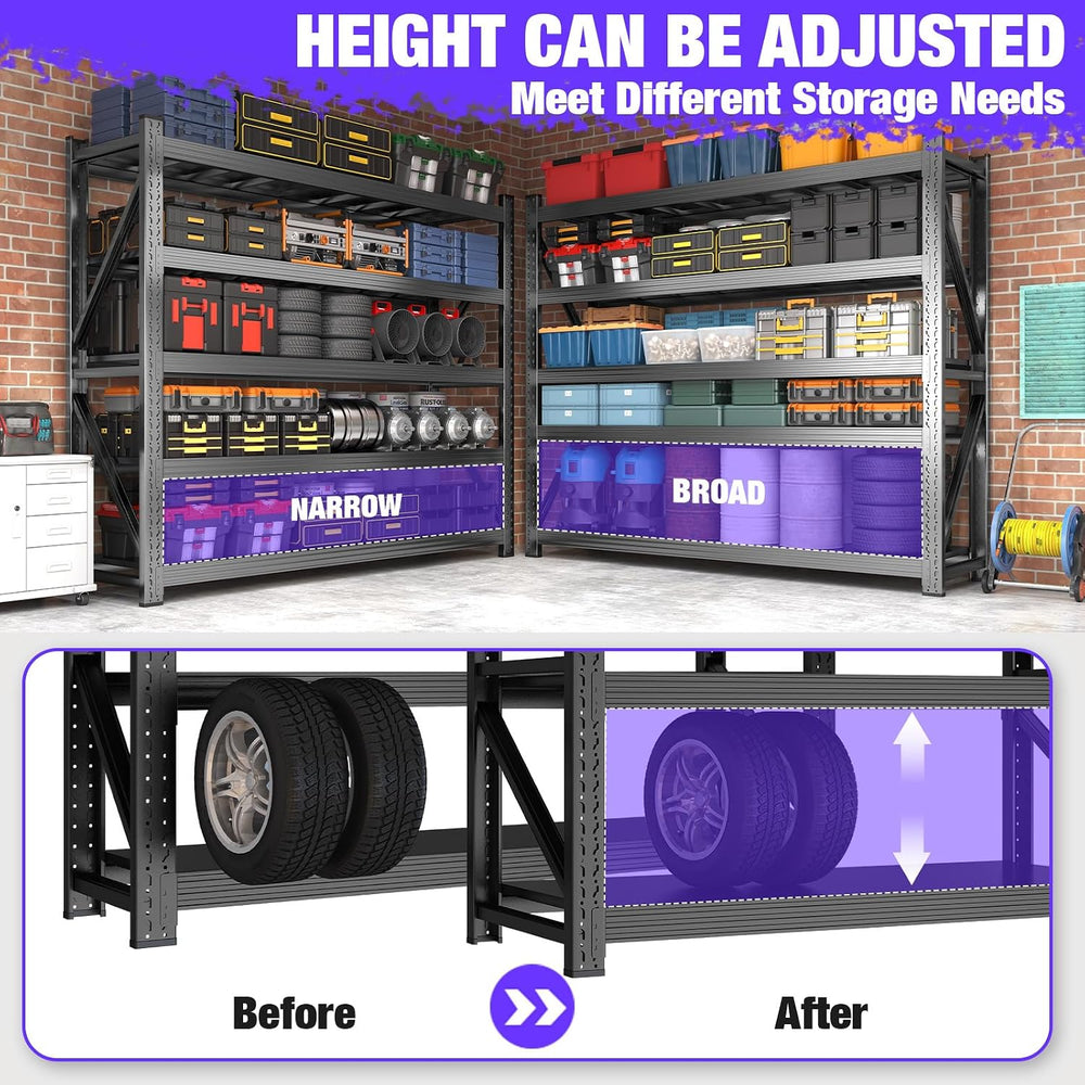 Metal Garage Shelving Unit, Heavy Duty 5-Tier Adjustable Wire Storage Rack, 8...
