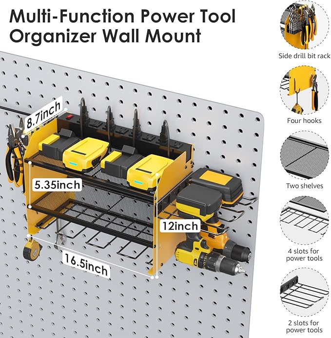 CCCEI Modular Power Tool Organizer Wall Mount Charging Station, Garage Drill