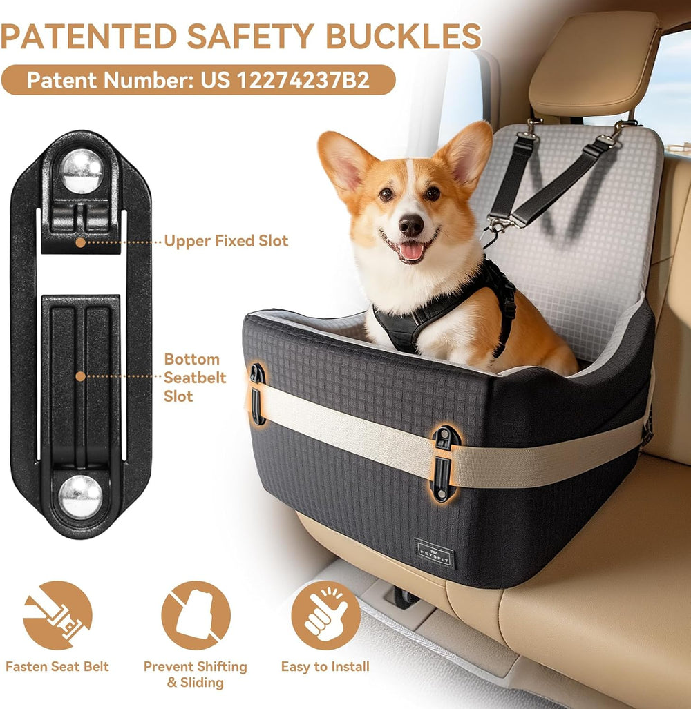 PETSFIT Dog Car Seat with Patented Safety System, 5" Elevated Cushion